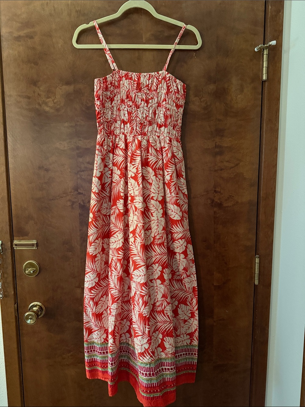 Fate Red and Cream Tropical Maxi Dress with Border Trim